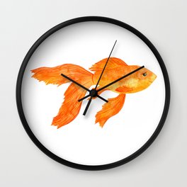 Fancy Orange Goldfish Wall Clock | Tropical, Pet, Kara, Kids, Watercolor, Aquarium, Orange, Fish, Animal, Fishbowl 