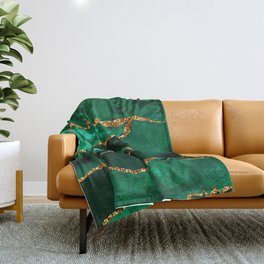 Abstract Green And Gold Emerald Marble Landscape  Throw Blanket