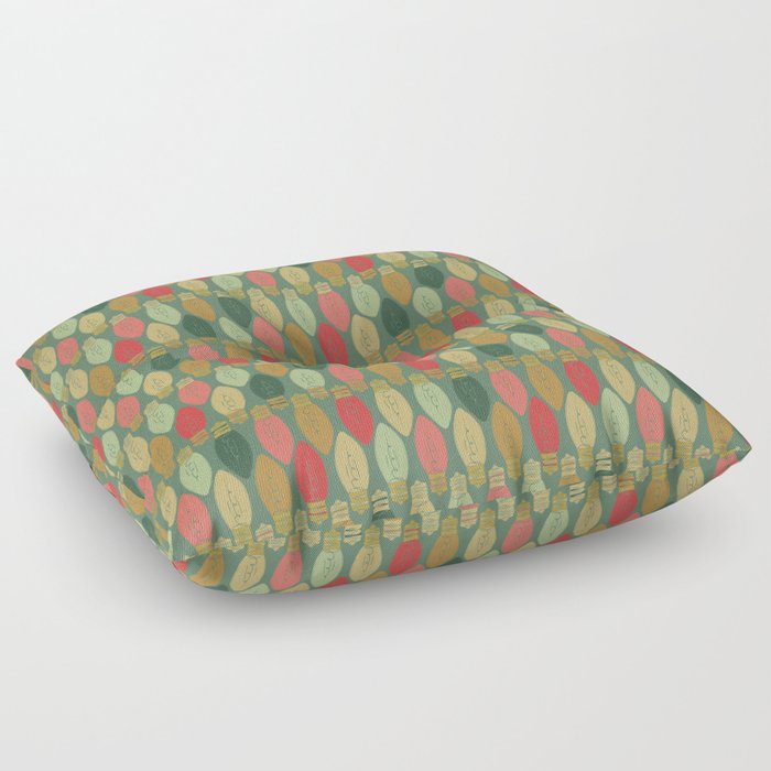 Retro Christmas Lights Green Floor Pillow