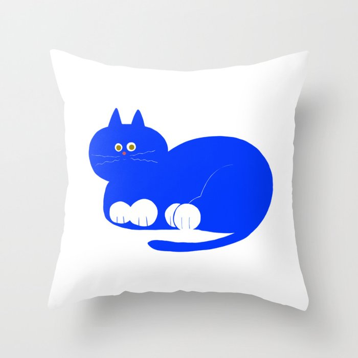 cute blue cat with red nose Throw Pillow by GreenyStudio Society6