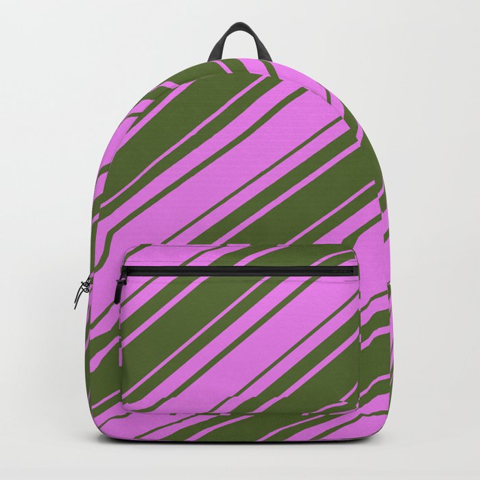 Violet and Dark Olive Green Colored Lines/Stripes Pattern Backpack