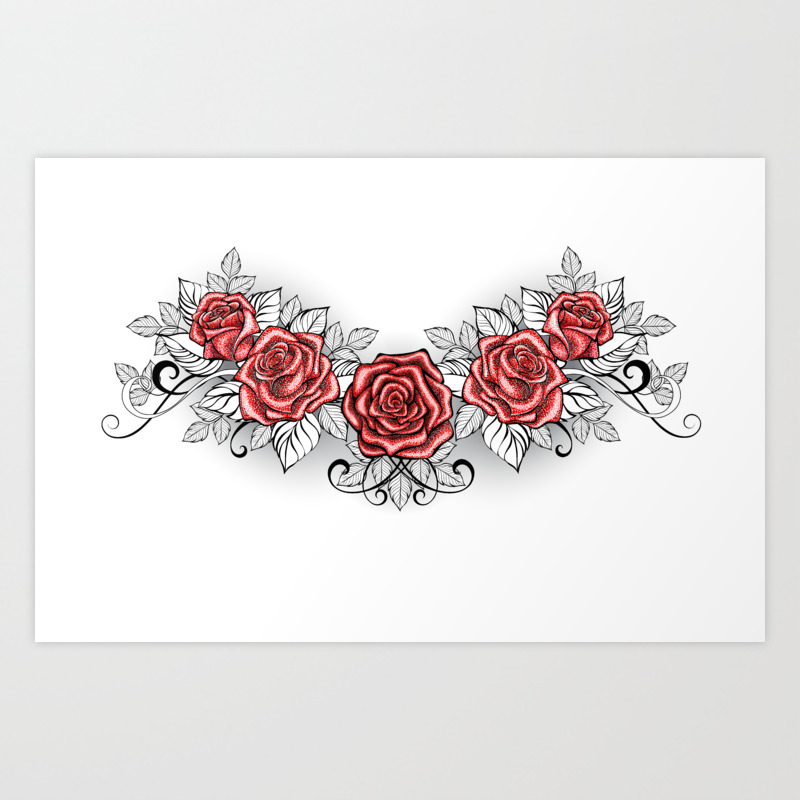 Dotwork Red Roses Tattoo Art Print By Blackmoon9 Society6