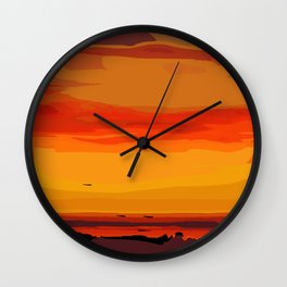 Orange Ocean Sunset Wall Clock | Pacificocean, Orange, Abstractart, Digital, Colorful, Artist, Watercolor, Tropicalsunset, Yellow, Red 