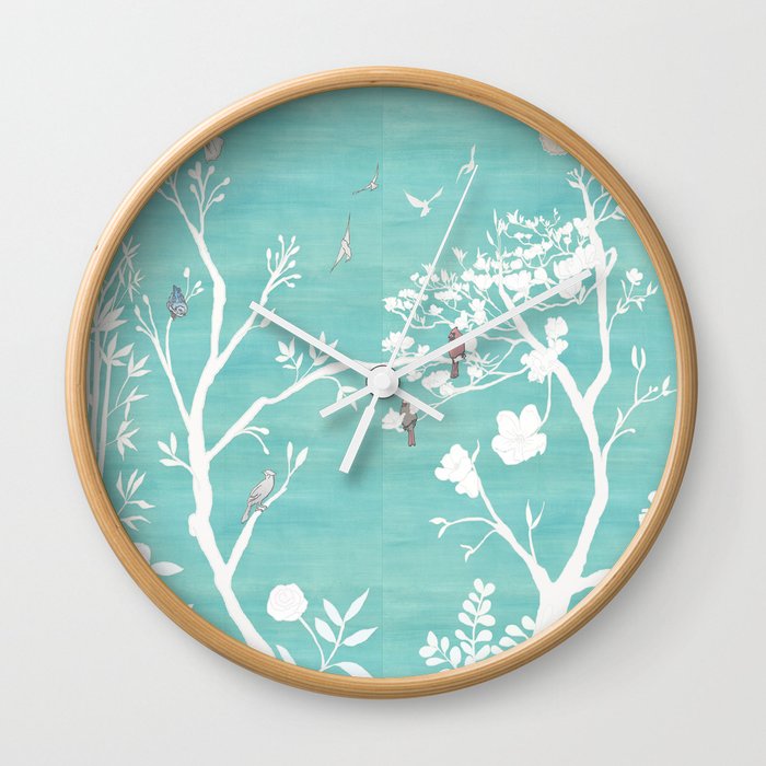 Society6 Chinoiserie Panels 1-2 White Scene On Teal Raw Silk Casart Scenoiserie Collection by Casart on 