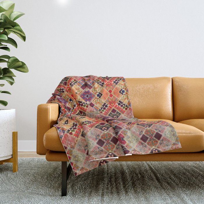 N271 - Berber Vintage Old Moroccan Collage Style Carpet Texture Throw Blanket