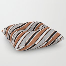 [ Thumbnail: Dark Gray, White, Sienna & Black Colored Pattern of Stripes Floor Pillow ]