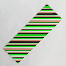 [ Thumbnail: Lime, White, Dark Salmon, and Black Colored Pattern of Stripes Yoga Mat ]