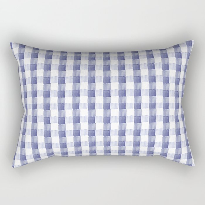 Blue Watercolor Gingham Pattern Rectangular Pillow