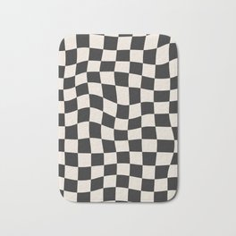 Black and White Wavy Checkered Pattern Bath Mat