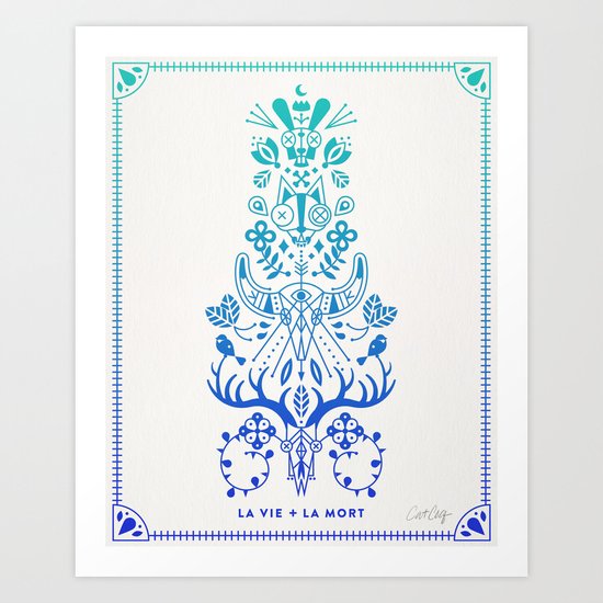 La Vie & La Mort – Blue Ombré Art Print