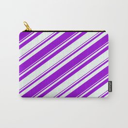 [ Thumbnail: Dark Violet and Mint Cream Colored Pattern of Stripes Carry-All Pouch ]