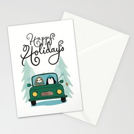 Cozy Happy Holidays Critters Sloth & Penguin Buggy  Stationery Cards