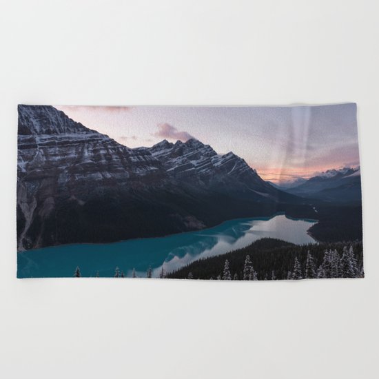 Peyto Lake at dusk Beach Towel