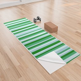 [ Thumbnail: Light Cyan, Light Blue, Green, and Sea Green Colored Pattern of Stripes Yoga Towel ]