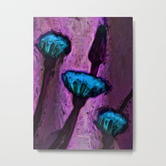 Turquoise Dandelion Flowers with Lavender Metal Print