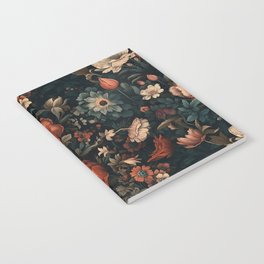 Vintage Aesthetic Beautiful Flowers, Nature Art, Dark Cottagecore Plant Collage - Flower Notebook