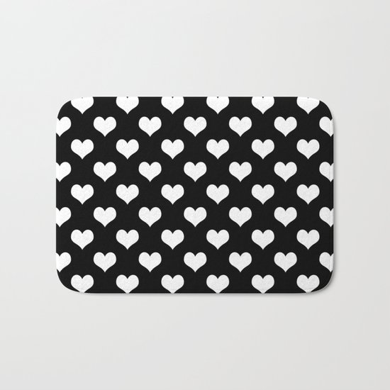 Black White Hearts Bath Mat
