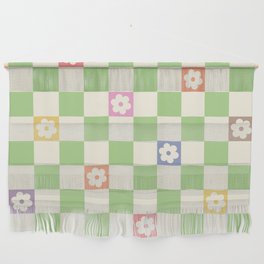 Colorful Flowers Green Check  Wall Hanging
