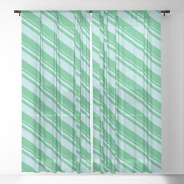 [ Thumbnail: Powder Blue and Sea Green Colored Stripes Pattern Sheer Curtain ]