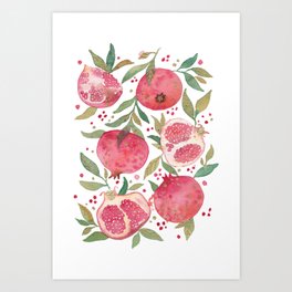 Watercolor Pomegranates Pattern Painting Art Print