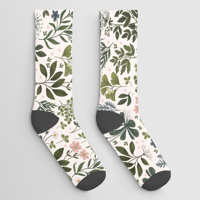 Herbarium ~ vintage inspired botanical art print ~ white Socks
