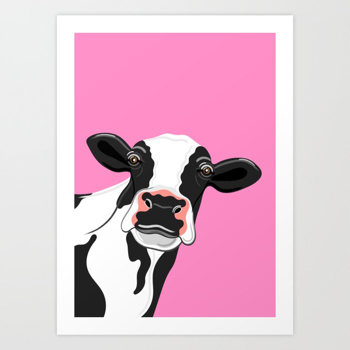 Black White Cow Portrait On Pink Art Print By Artyadz Society6