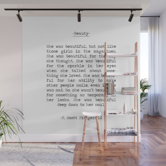 She was beautiful F. Scott Fizgerald typographical quote art print Wall Mural
