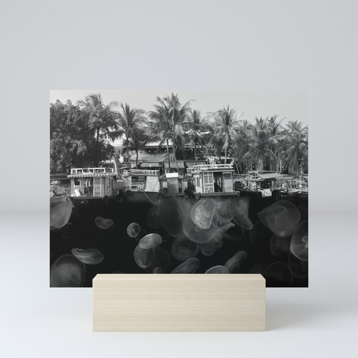 Black & White Vietnam Jellyfish Travel Digital Art Collage Mini Art Print
