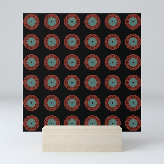Red teal vinyls pattern Mini Art Print
