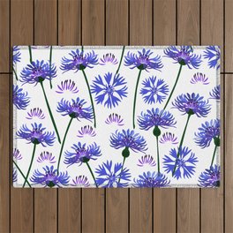  Garden with cornflowers, wild flowers, white background. Outdoor Rug