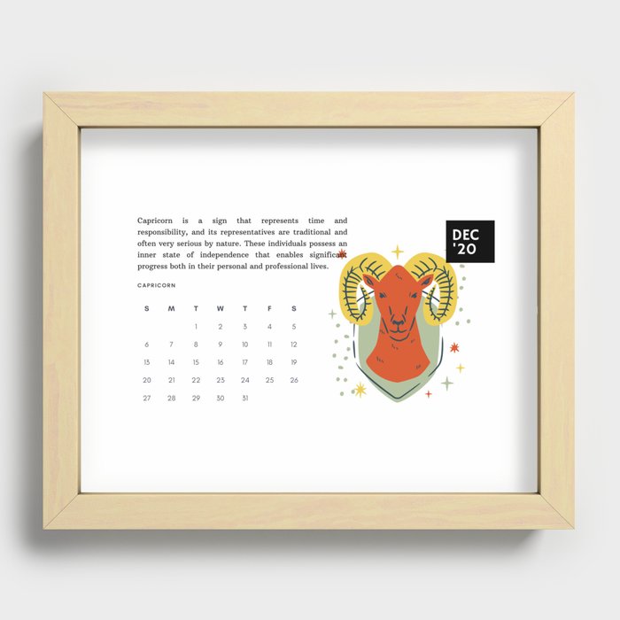 zodiac Calendar December Recessed Framed Print