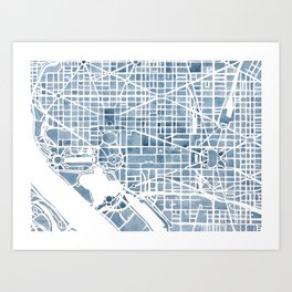 Washington DC Blueprint watercolor map Art Print