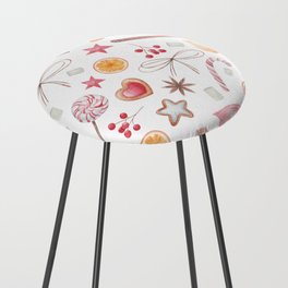 Watercolor Christmas Pattern - White Background Counter Stool