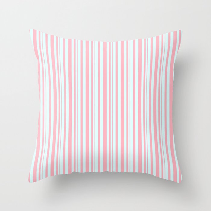 Light Cyan and Light Pink Colored Striped Pattern Throw Pillow