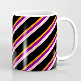 [ Thumbnail: Eyecatching Green, Dark Orange, Purple, Pink & Black Colored Lines Pattern Coffee Mug ]