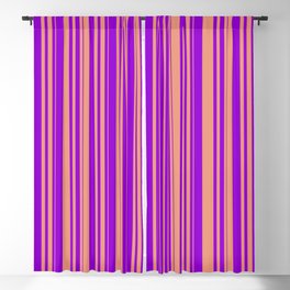 [ Thumbnail: Dark Salmon and Dark Violet Colored Lined/Striped Pattern Blackout Curtain ]
