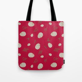 Pinecones in Silver & Gold on Red Tote Bag