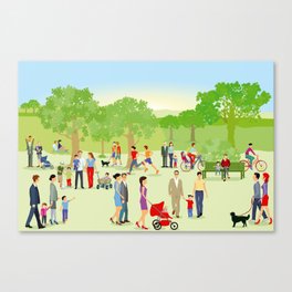 A City Park With People and Families Canvas Print