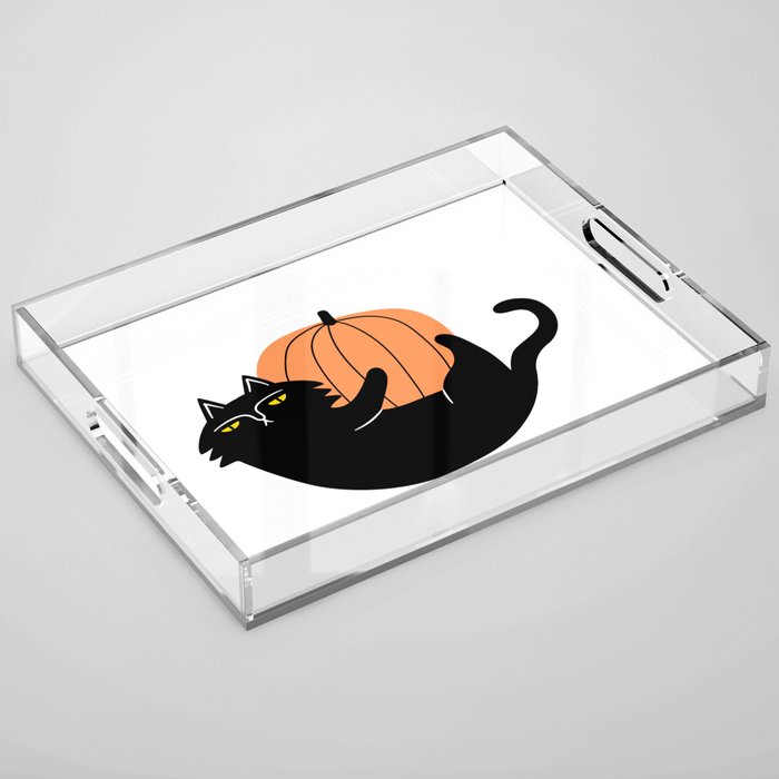 Halloween black cat cartoon animal illustration Acrylic Tray
