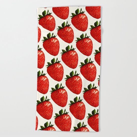 Strawberry Pattern - White Beach Towel
