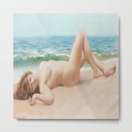 Nude On Beach : Nu Sur La Plage By John William Godward Metal Print