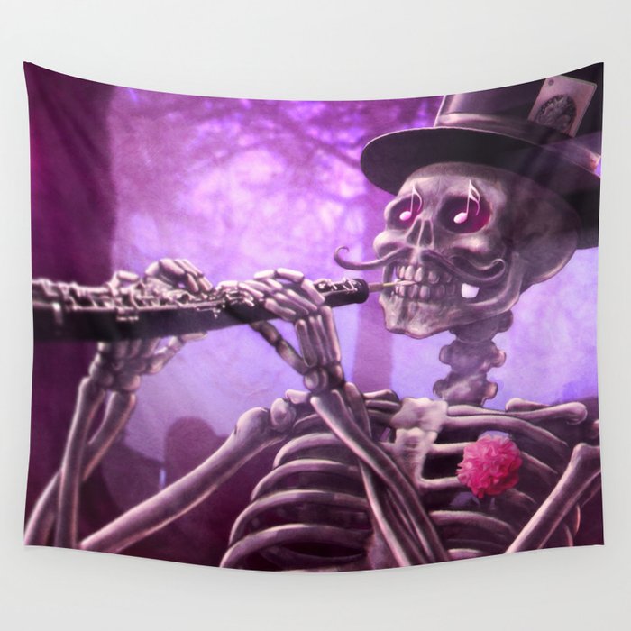 "Move your body!" - The musician skeleton Wall Tapestry