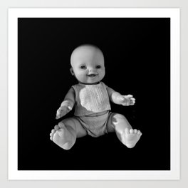 Creepy Doll Photograph on Black Background Art Print