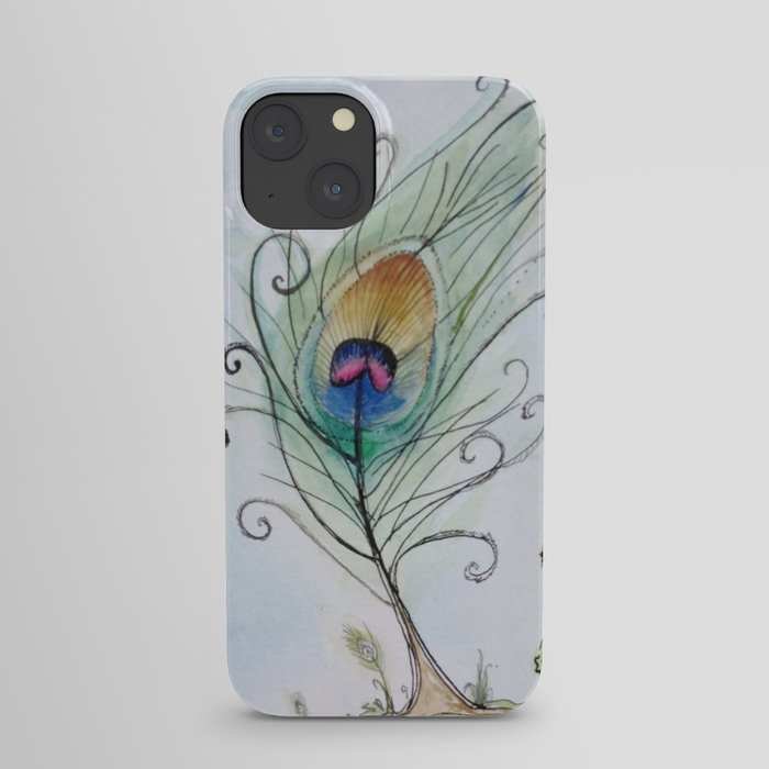 Blue Dream Tree Peacock Feather Watercolor Painting  iPhone Case