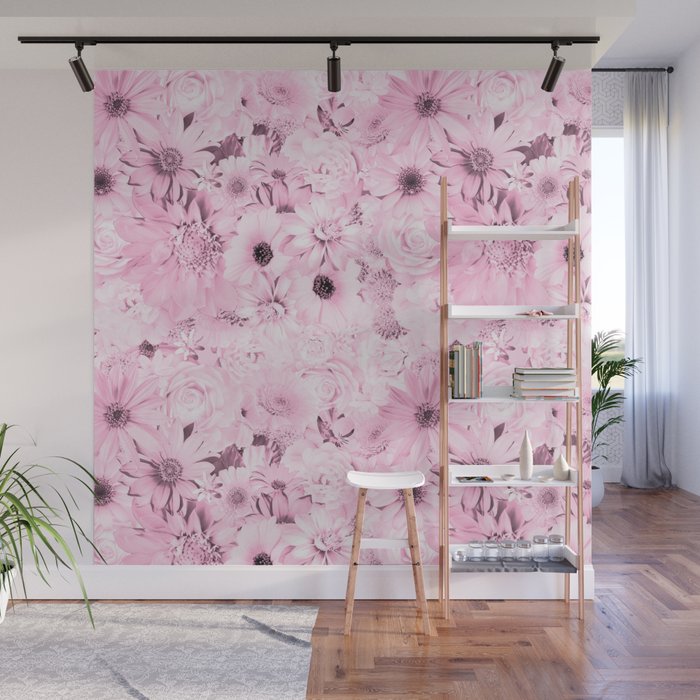 blush pink floral bouquet aesthetic assemblage Wall Mural