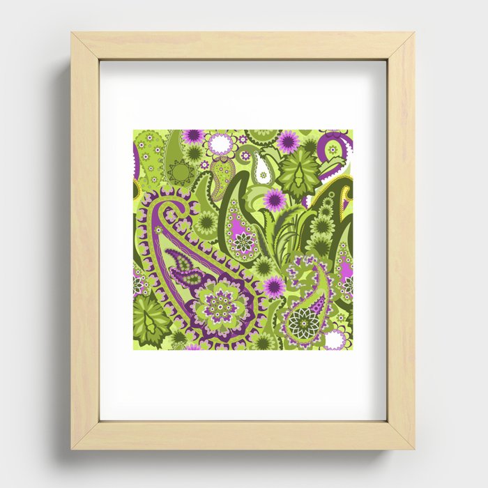 Seamless pattern with paisley ornament. Multicolor background in Eastern style. Ornate floral decor for wallpaper.  Recessed Framed Print