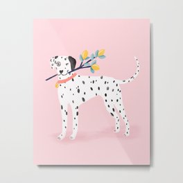 Dalmatian with Lemon Tree in Pink Metal Print