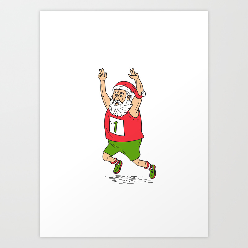 Santa Claus Father Christmas Running Marathon Cartoon Art Print by  patrimonio | Society6
