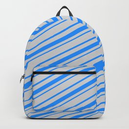 [ Thumbnail: Light Gray & Blue Colored Lined Pattern Backpack ]