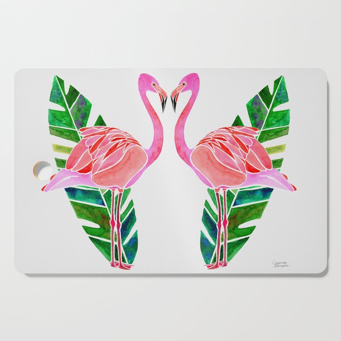 Flamingo and Banana Leaf Cutting Board